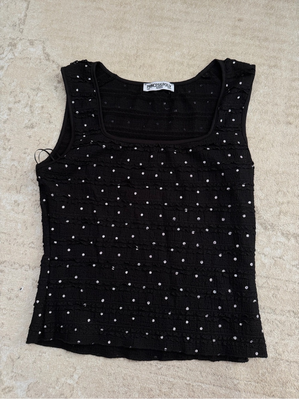 Princess Polly Black Tank with White Polka Dots